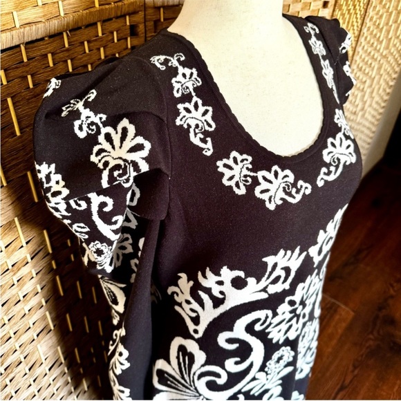 ❄️ Farm RIO for Anthropologie cashew Mandela Knit Puff Sleeve Sweater Dress XL - Picture 4 of 12